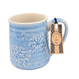 Peppermint & Pine Blue Embossed Winter Snowflakes Ceramic Coffee Mug 16oz